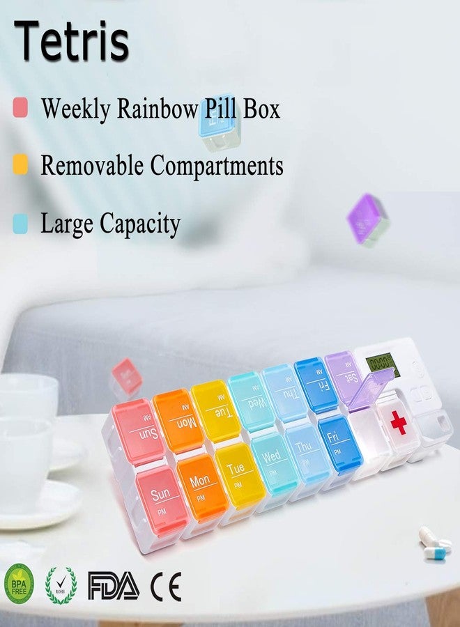 CozyCabin 7-Day Pill Organizer with Medicine Reminder Alarm, Cozycabin Weekly Large Vitamin Box Organizer - AM PM Daily Travel Medication Box(Rainbow) - Image 4